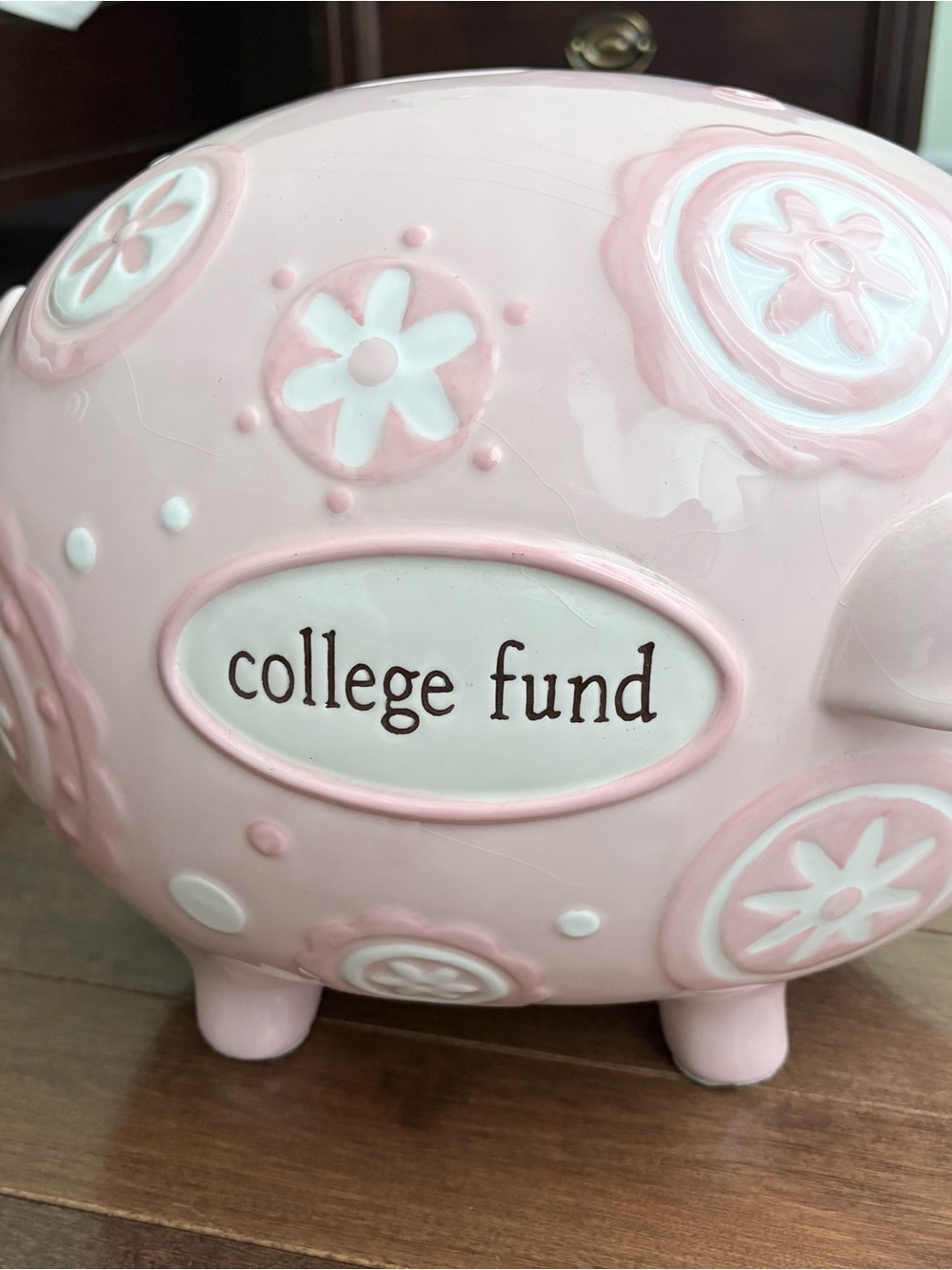 Pink "college fund" Ceramic Piggy Bank